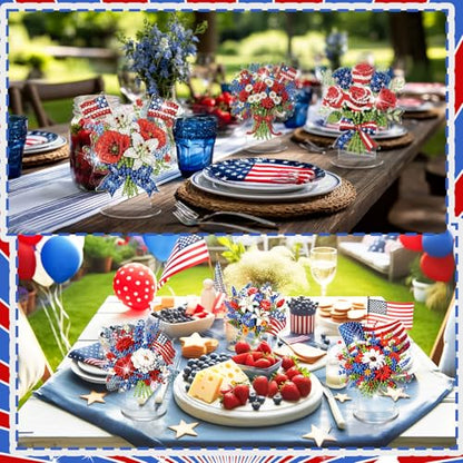 Kosiz 9 Pcs Patriotic Diamond Painting Tabletop Decor 250th Anniversary 4th of July Diamond Art Kits for Adult Double Sided Acrylic Red White Blue Centerpiece for Table DIY Craft Veterans Day Gift - style: Patriotic
