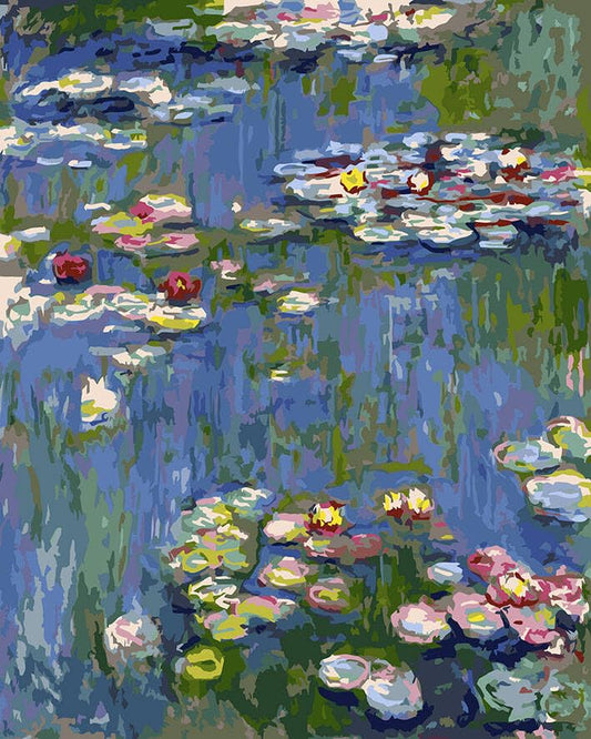 YEESAM ART Paint by Numbers for Adults, Water Lilies by Monet Flowers16x20 Inch Linen Canvas Acrylic DIY Number Painting Kits Wall Art Decor Gifts (Without Frame) - color: Water lily, style: Without Frame
