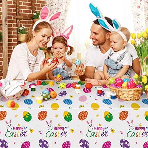 3 Pcs Easter Tablecloth-Happy Easter Bunny Table Cover, Disposable Plastic Rectangle Easter Colorful Eggs Table Cloth for Spring Easter Day Table Decorations and Party Supplies, 54 x 108 Inch