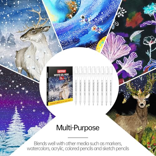 9 Pack White Gel Pens, 0.6/0.8/1.0mm Fine Point, Opaque Ink - size: 0.6/0.8/1.0mm