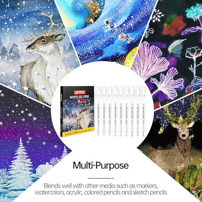 9 Pack White Gel Pens, 0.6/0.8/1.0mm Fine Point, Opaque Ink - size: 0.6/0.8/1.0mm
