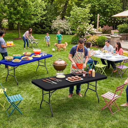 Fitted Tablecloth Rectangle Tables-Black Picnic Table Covers 42x72 Inch | 2 Pack Spandex Stretch Elastic Windproof Washable Folding Table Cloths-Outdoor Camping Dining Patio Kitchen Banquet Party - color: Black, size: 42'' x 72'' | 2 Pack