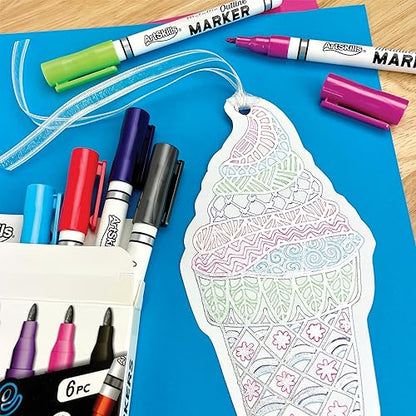 ArtSkills Metallic Markers with Color Outline, Permanent Metallic Outline Shimmer Markers, 6 pc