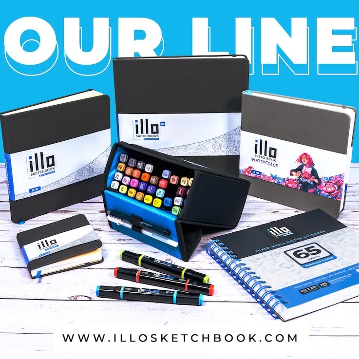 illo Sketchbook 8’’ x 8’’ Square Hardcover Sketch Book, (112lb/180gsm) Heavyweight Paper, Ribbon Marker, Back Pocket, Lays Flat, Minimal Bleed, Vegan, for Artists & Beginners