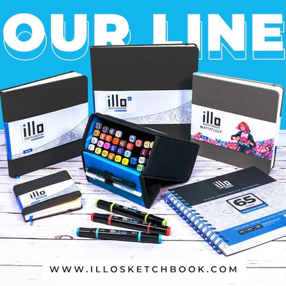 illo Sketchbook 8’’ x 8’’ Square Hardcover Sketch Book, (112lb/180gsm) Heavyweight Paper, Ribbon Marker, Back Pocket, Lays Flat, Minimal Bleed, Vegan, for Artists & Beginners