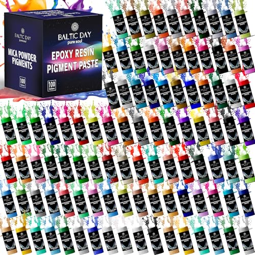 BALTIC DAY 100 Color Pigment Paste for Epoxy Resin Set [15g Each] – Opaque Epoxy Pigment, Epoxy Dye Paste & High Concentration Mica Powder for Resin Art, Jewelry, Tumblers, Coasters & Crafts - color: 100 Colors [15g]