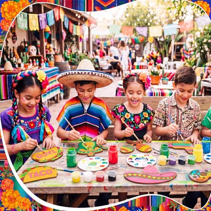 Saypacck 24 Pcs Mexican Taco Party Favors Wooden Paint Craft Kits | Mexican Taco Theme Painting Crafts, Fairy Princess Unicorn Party Supplies, Organza Bags Included for Goodie Bag Fillers - style: Mexican Taco