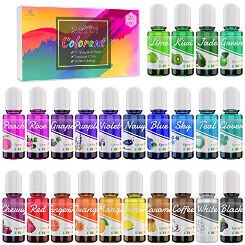 Epoxy UV Resin Pigment - 24 Color Liquid Dye for Art, DIY Jewelry Making - Concentrated Colorant for Coloring, Tumbler, Paints, Crafts - 0.35oz Each