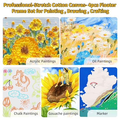 4 Pack 18 x 24 inch Floater Frame Canvas –Gallery Wrapped Canvas Set | Cotton-Linen Blend (400 gsm), Triple Acid-Free Gesso, Warp Resistant, Ready to Hang for Oil and Acrylic - color: Light Brown, size: 4pk-18x24 in