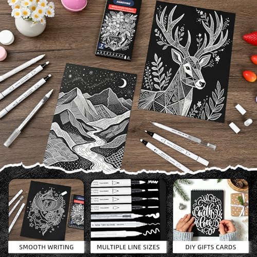 HANGYING White Pens Set, Gel Ink Pens, Dual-Tip Acrylic Paint Markers,7PCS