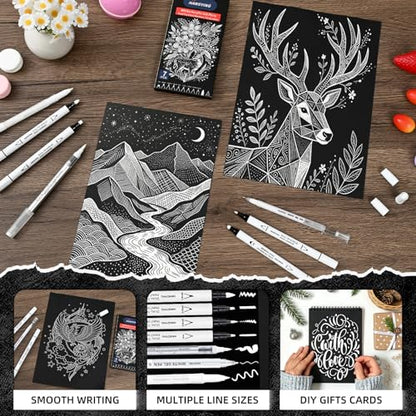 HANGYING White Pens Set, Gel Ink Pens, Dual-Tip Acrylic Paint Markers,7PCS