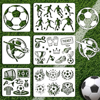 INFUNLY 6Pcs Soccer Painting Stencil for Wall Reusable Wall Stencils Football Action Walls Template for Painting 7.87x7.87, 8.27x11.69 Trophies Templates for Crafts Cement Wood Furniture Home Decor - style: 6PCS Soccer
