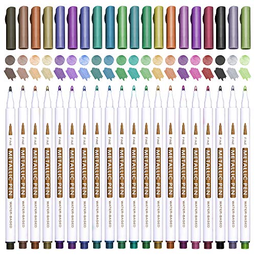 Lelix 20 Colors Metallic Marker Pens, Fine Tip Paint Pens for DIY Photo Album, Black Paper, Card Making, Rock Art Painting, Scrapbooking, Glass, Metal, Wood - color: 20 Colors