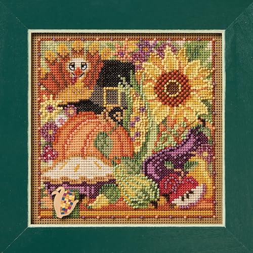 Mill Hill Fall Collage Beaded Counted Cross Stitch Kit, Multicolor, Floral, 5.25 x 5.25 Inches, Autumn