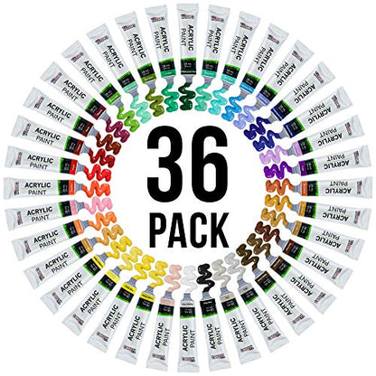 U.S. Art Supply 36 Color Professional Acrylic Paint Set in 12ml Tubes | Painting Supplies for Adults, Artists, Students, Beginners - Canvas Portrait Paintings