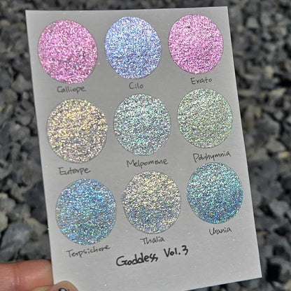 IUILE Handmade Watercolor Paints - Goddess Vol. 3 Dot Card (9 colors). Super Shift, Holographic, Metallic, Shiny, Shimmer - color: Goddess Vol. 3 Dot
