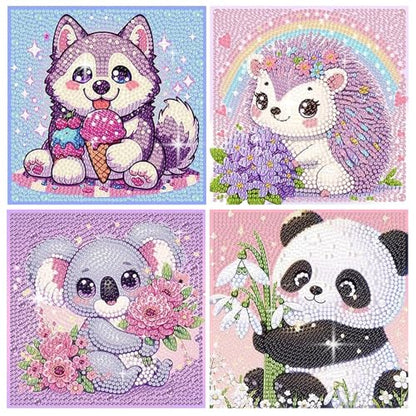 PERFECTSIGHT Cute 5D Diamond Art Kits, Kawaii DIY Painting Art for Adults Teen, 4 Pack Diamond Arts and Crafts Sets, Big Gem Full Drill Diamond Dots for Women (Koala+Panda+Husky+Hedgehog) - style: Koala+Panda+Husky+Hedgehog