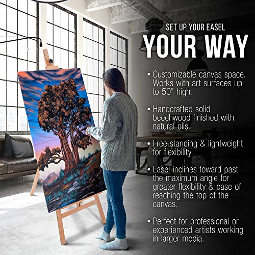 U.S. Art Supply 64" to 89" Sturdy Sunset Medium A-Frame Wood Easel