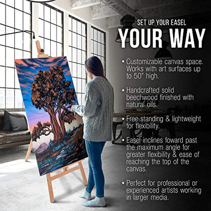 U.S. Art Supply 64" to 89" Sturdy Sunset Medium A-Frame Wood Easel