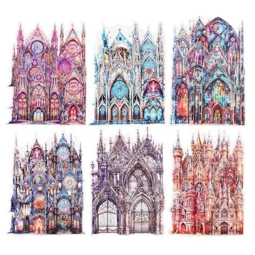 60PCS Moonlight City PET Stickers, Large Gothic Castle Stickers for Scrapbooking, DIY Crafts, Journaling, and Junk Journal Ephemera with Organizer - color: Moonlit City
