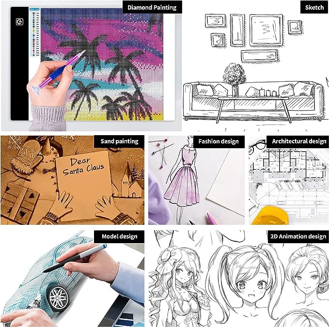 Ratukall A3 LED Light Pad for Diamond Painting, USB Powered Light Board Kit | Adjustable Brightness Light Box for Tracing with Diamond Art Accessories & Tools, Includes Storage Case, Drill Pens & Stand - style: 02-A3 Light Pad Kit