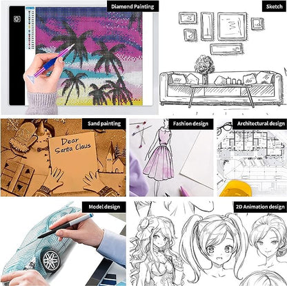 Ratukall A3 LED Light Pad for Diamond Painting, USB Powered Light Board Kit | Adjustable Brightness Light Box for Tracing with Diamond Art Accessories & Tools, Includes Storage Case, Drill Pens & Stand - style: 02-A3 Light Pad Kit