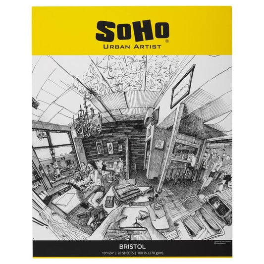 SoHo Urban Artist Bristol Paper Pads - Smooth Bristol Paper Pads for Sketching, Charcoal, Colored Pencils, Inks, & More! - 19x24 - size: 19x24"