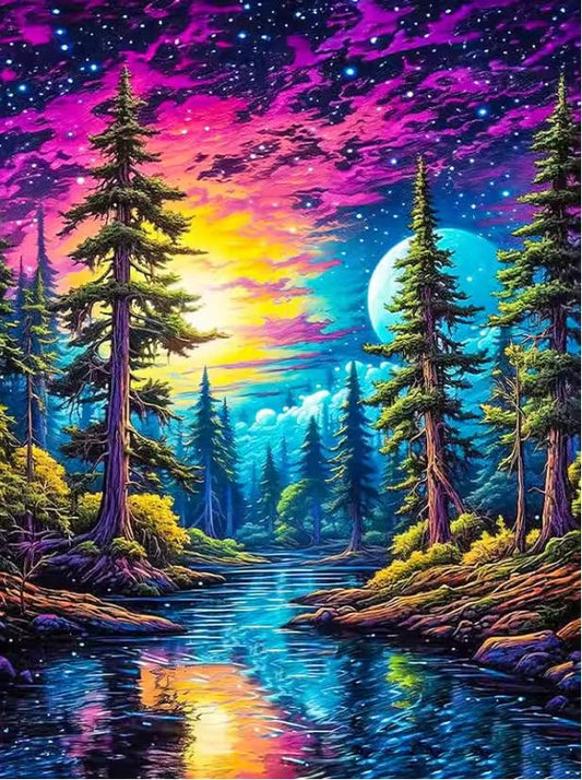 SHONGSHU 5D Diamond Art Kit for Adult, Colorful Starry Forest Landscape, Diamond Painting Kits for Beginners, Fantastic Landscapes DIY Full Drill Dots Gem Art Paint for Home Wall Decor 12 x 16 Inch - color: SK1