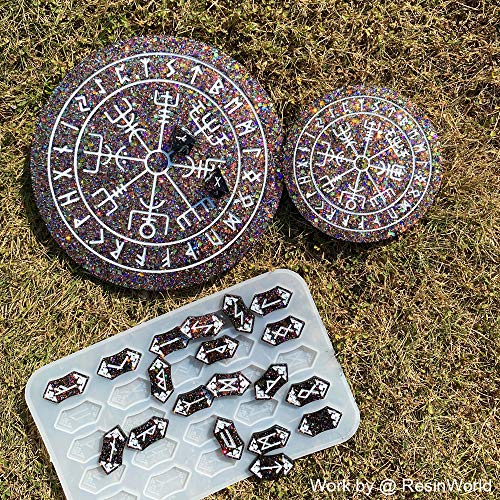 ResinWorld Rune Set Mold for Resin, Viking Divination Runes Resin Mold, Runes Dice Large Viking Rune Compass Silicone Mold