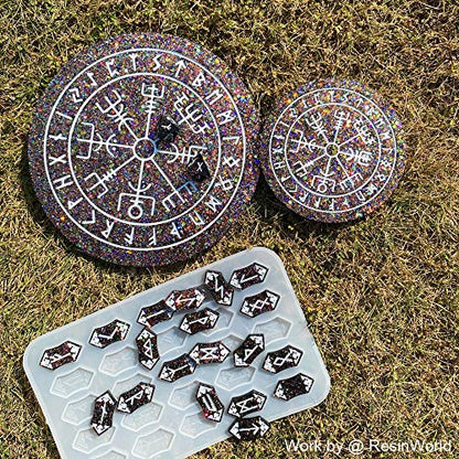 ResinWorld Rune Set Mold for Resin, Viking Divination Runes Resin Mold, Runes Dice Large Viking Rune Compass Silicone Mold