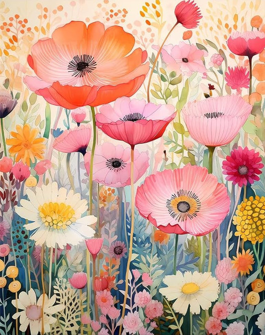 Pink Flowers Diamond Painting Kits for Adults, 5D Diamond Art Painting by Numbers Kits, DIY Pink Flowers Diamond Art Kits, Full Round Drill Diamond Paintings for Adults for Home Wall Decor, 12x16 in - color: Pink Flowers