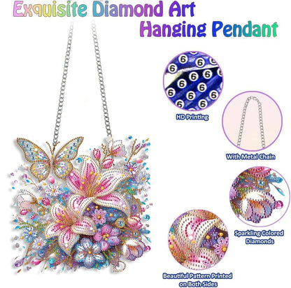 LPDJITO DIY Hanging Lily Flower Diamond Art Pendant Kit Flowers Butterflies, Special Crystal Diamonds Painting Ornament for Adults, 5D Diamond Art Suncatchers Double Sided Board Gem Painting Kit - color: Color-11