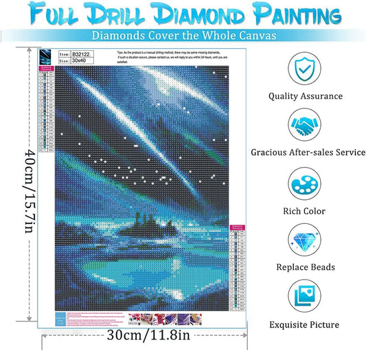 Yunnuo Diamond Painting for Adults & Beginner, DIY 5D Diamond Art Kits Landscape, Aurora Gem Painting Kit with Round Diamonds, Scenery Diamond Dot for Wall Art Decor 12x16inch - color: C001-Aurora 30x40cm