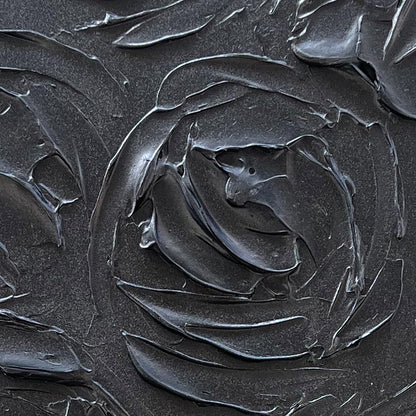 NANKAI Art Hand-Painted Black Rose Texture Abstract Art Oil Painting, Modern Style Abstract Wall Decoration, Three-Dimensional Simple Black Flower Texture Relief, Vertical Painting 36x24 inches - color: Nkhb376