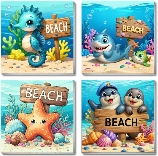 Mrnsiet 4 Pack Framed Paint by Numbers Kit for Kids, Cartoon Animals Paint by Numbers for Kids Ages 8-12, DIY Acrylic Oil Painting Drawing Kit for Children Beginner 8x8 Inch - color: BKH2417+BKH2418+BKH2419+BKH2420-US