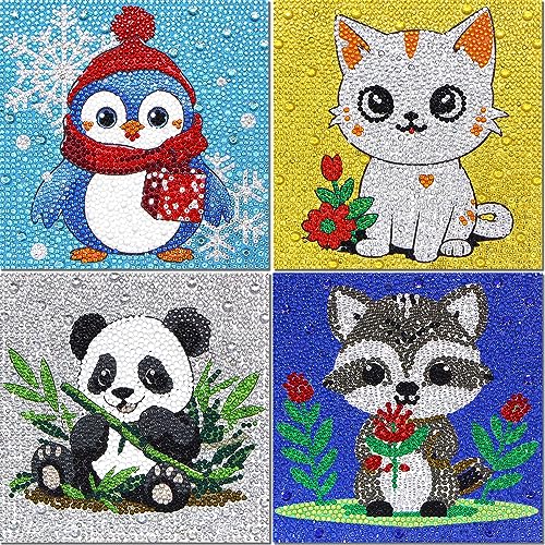 Libfx Diamond Art Kits for Kids 4 Pcs Diamond Art for Girls Boys Beginners Arts and Crafts for Kids(Penguin Panda) - color: DW-001