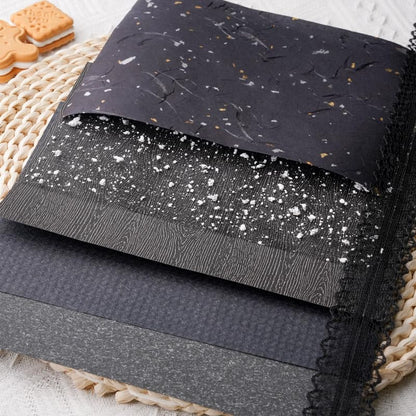15Pcs Handmade Scrapbook Art Paper Craft Textured Paper Colorful A5 sheet Mesh Special Mix for Scrapbooking Junk Journal Journaling Supplies DIY Materials,5.8x8.2 inches (Black)