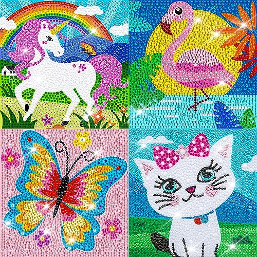 Labeol Diamond Art Kits for Kids Crafts for Girls Ages 6-8-10-12 Easy to DIY Creative Diamond Art Sticker Craft by Numbers Kits for Kids and Adult Beginners (4 Pack Cute) - style: 4 pack Cute