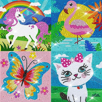 Labeol Diamond Art Kits for Kids Crafts for Girls Ages 6-8-10-12 Easy to DIY Creative Diamond Art Sticker Craft by Numbers Kits for Kids and Adult Beginners (4 Pack Cute) - style: 4 pack Cute