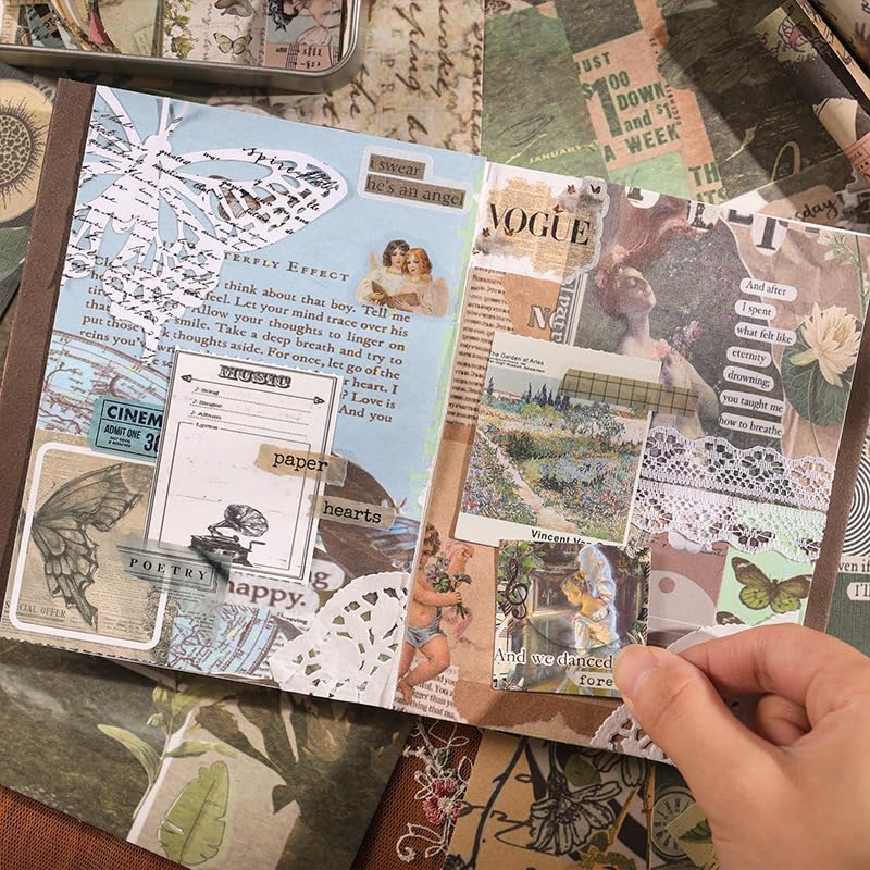 Diuhofart Vintage Scrapbooking Supplies Kit, 185pcs Junk Journal Kit with Scrapbook Paper Sticker Aesthetic Notebook Scrapbook Kit, Art Craft DIY Gift for Adult Women