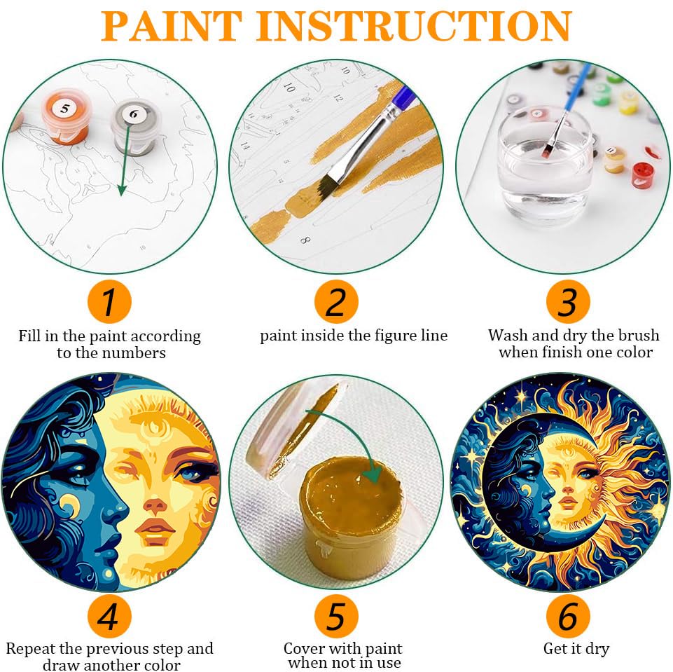 Axquilon 3 Packs Sun and Moon Paint by Numbers Kit for Adults 12x12in - color: 3 Pack Sun Moon