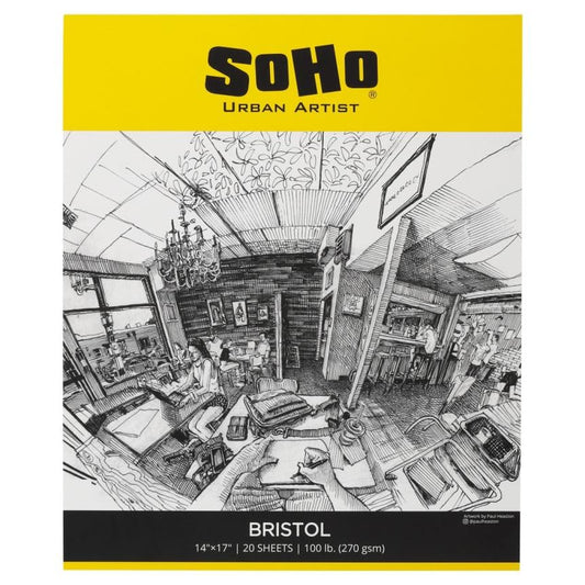 SoHo Urban Artist Bristol Paper Pads - Smooth Bristol Paper Pads for Sketching, Charcoal, Colored Pencils, Inks, & More! - 14x17 - size: 14x17" - Single