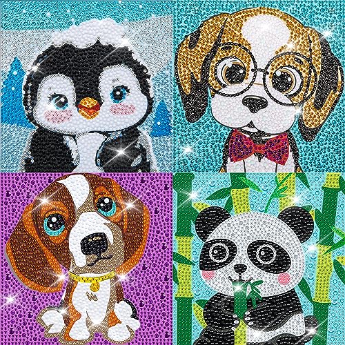 Labeol Diamond Art Kits for Kids Crafts for Girls Ages 6-8-10-12 Easy to DIY Creative Diamond Art Sticker Craft by Numbers Kits for Kids and Adult Beginners (4 Pack Classic) - style: 4 pack Classic