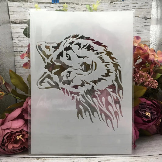 TIAMECH A4 Reusable Striking Wolf Head Stencil for Painting - style: Striking Wolf Portrait