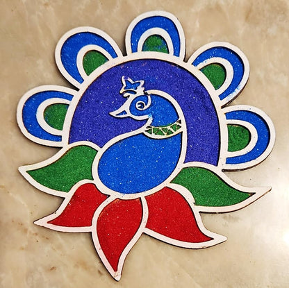 DIY Wooden MDF Rangoli KIT with Rangoli Colors | Tea Light Rangoli KIT| Rangoli Powder,Diwali Decorations, 3 D Rangoli Stencils (Peacock Rangoli kit Set of 5) - style: peacock rangoli kit set of 5