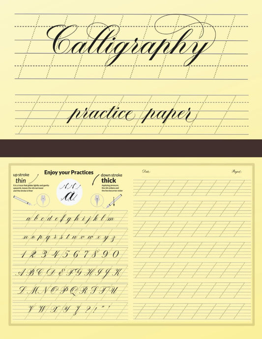 Calligraphy practice paper: Modern hand lettering 55 degree slant angle lined guides writing paper, practice sheets for beginners | slanted paper with clear design and basic sample alphabet