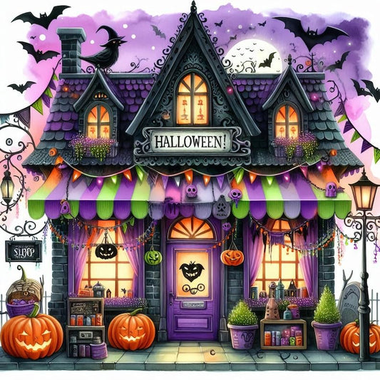 Axquilon Halloween Shop Diamond Art Kits for Adults 12x12 inch | Diamond Painting Kits for Adults Beginner, DIY 5D Full Drill Gem Art for Home Wall Decor - color: Halloween Shop