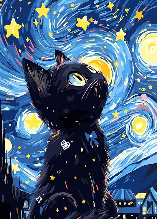 RYMILIE Cat Diamond Art Kits for Adults Diamond Painting Kit 12x16in | 5D Starry Night Diamond Art Painting Kit for Beginners, DIY Full Round Drill Cat Gem Art Crafts for Home Wall Decor Gift - color: RM-ZSH-129