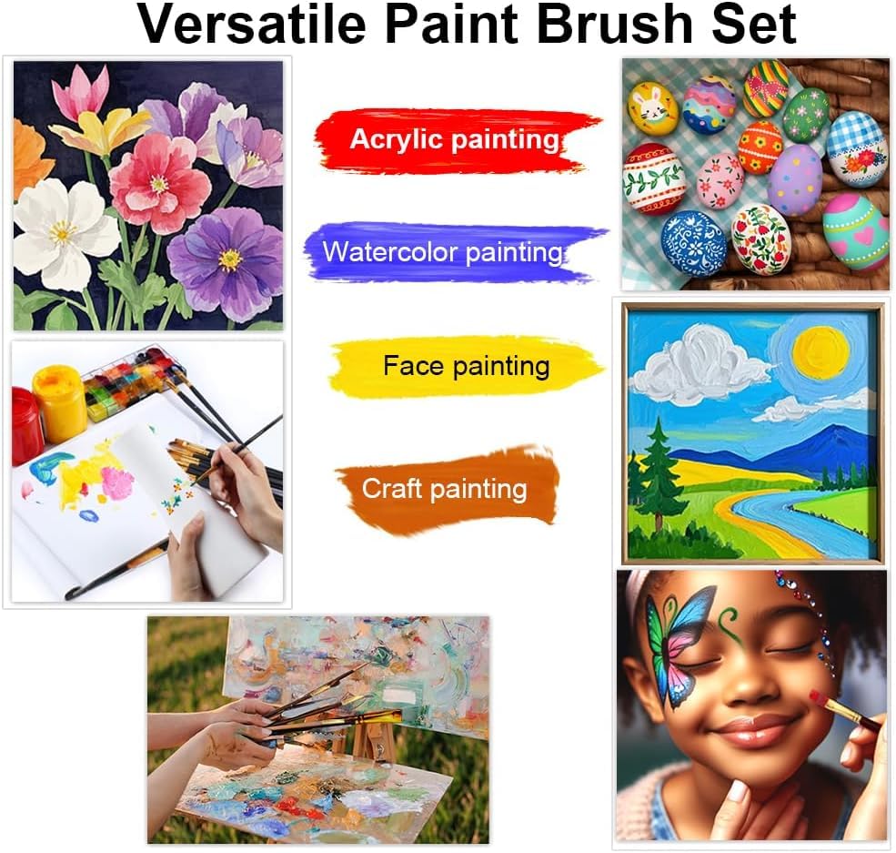 Transon Artist Paint Brush Set of 12 for Acrylic Watercolor Gouache Oil Craft Painting Pink - color: 12 Pcs Pink