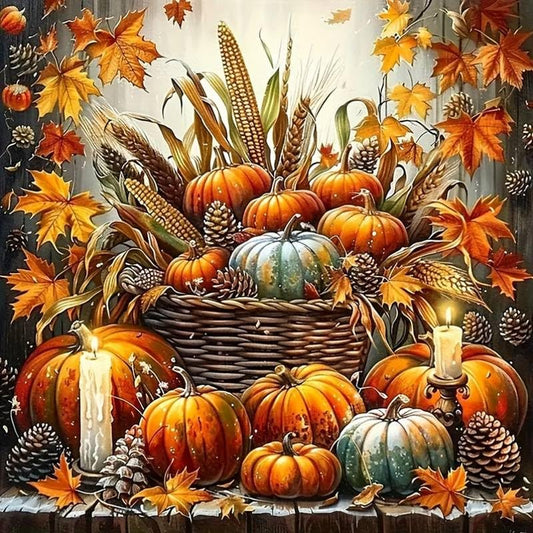 Semneroy Fall Pumpkin 5D Diamond Painting Kits for Adult, Thanksgiving Harvest Basket Diamond Art Kits for Beginner, DIY Full Drill Diamond Dots Gem Painting Art Craft Home Decor 14 x14 Inch - color: DPS095